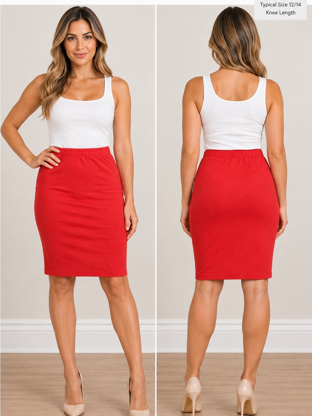 MOA USA Red Elastic-Waist Pencil Skirt